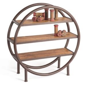Iron Wooden Round Bookcase - Metal Bookshelves