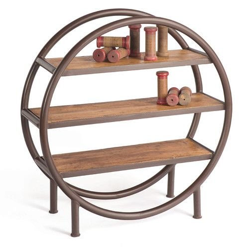 Iron Wooden Round Bookcase - Metal Bookshelves