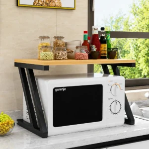 Microwave Storage Rack with Wooden Shelves