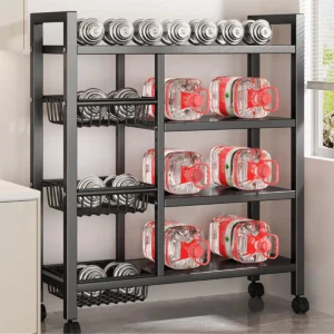 4-Tier Kitchen Storage Trolley on Wheels | Mobile Vegetable Rack with Removable Baskets
