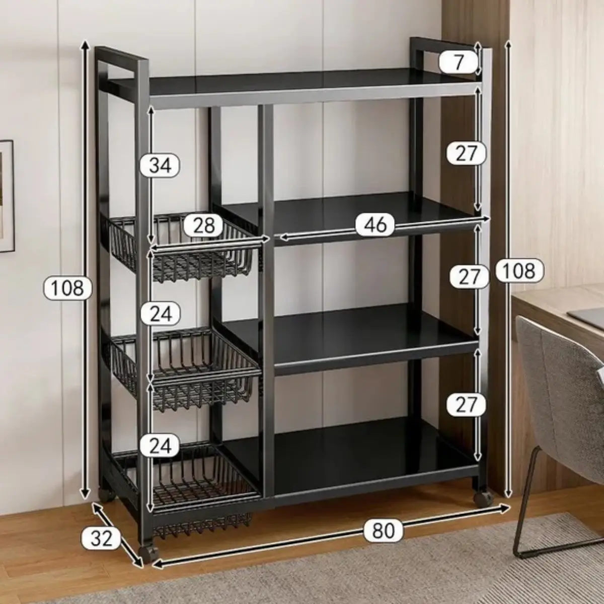 4-Tier Kitchen Storage Trolley on Wheels | Mobile Vegetable Rack with Removable Baskets - Image 5