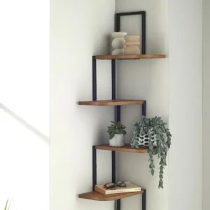 Dark Wood 4 Tier Corner Wall Shelves, Space-Saving Wall Mounted Display Rack