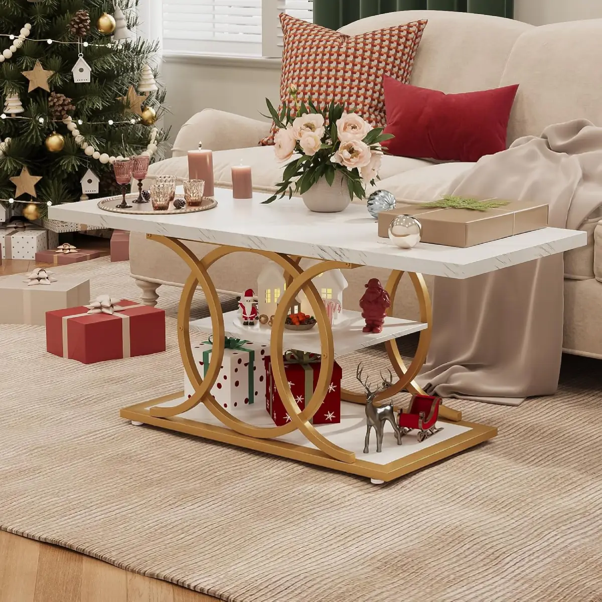 Modern 3-Tier Coffee Table with Storage Shelf, Rustic Wood Top & Black Metal Frame - Image 3