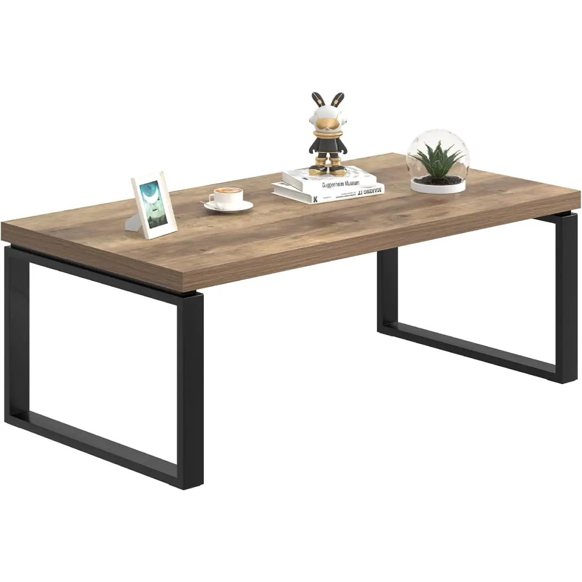 Modern Coffee Table with Rustic Wood Top & Black Metal Frame (3) Modern Coffee Table with Rustic Wood Top & Black Metal Frame (3)