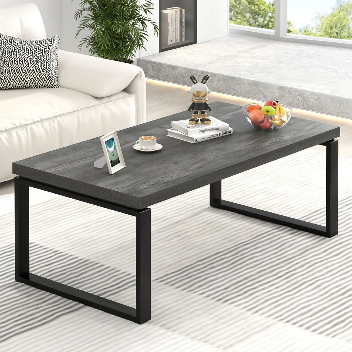 Modern Coffee Table with Rustic Wood Top & Black Metal Frame (6) Modern Coffee Table with Rustic Wood Top & Black Metal Frame (6)