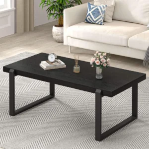 Modern Coffee Table with Rustic Wood Top & Black Metal Frame