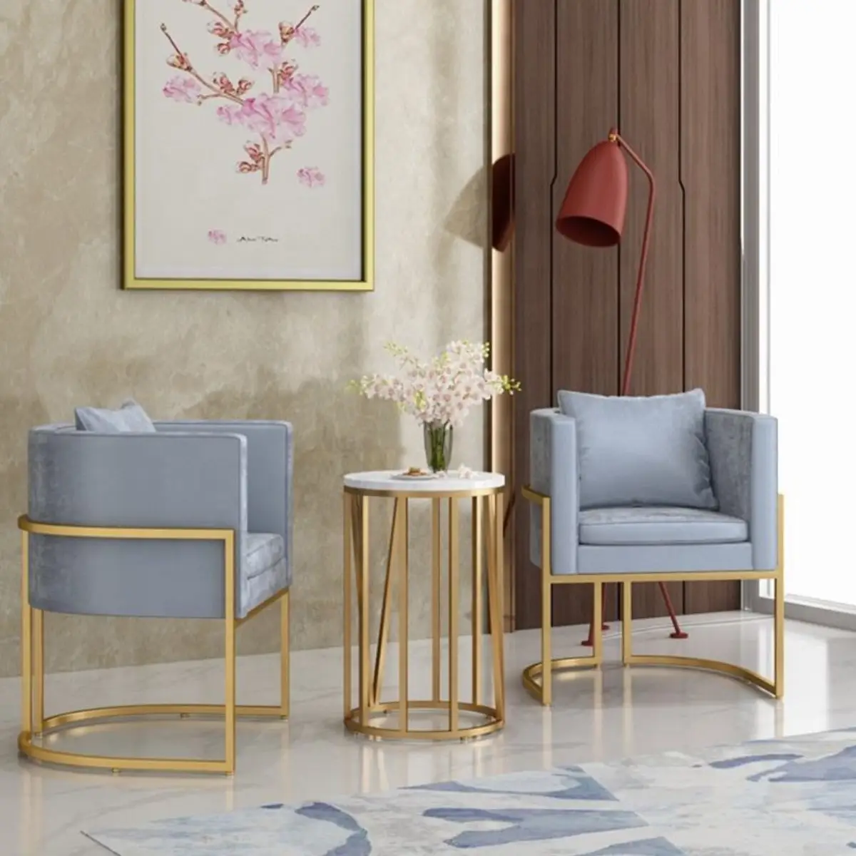 Modern Velvet Accent Chair with Gold Frame - Image 3