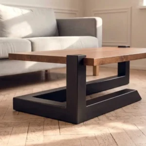 Seas Handcrafted Solid Oak Centre Table with Matte Black Floating Steel Base